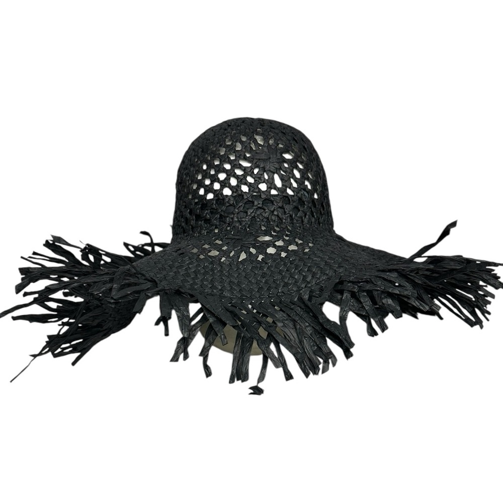 NEW Free People Black Woven Raffia Straw Beach Hat - Picture 8 of 9